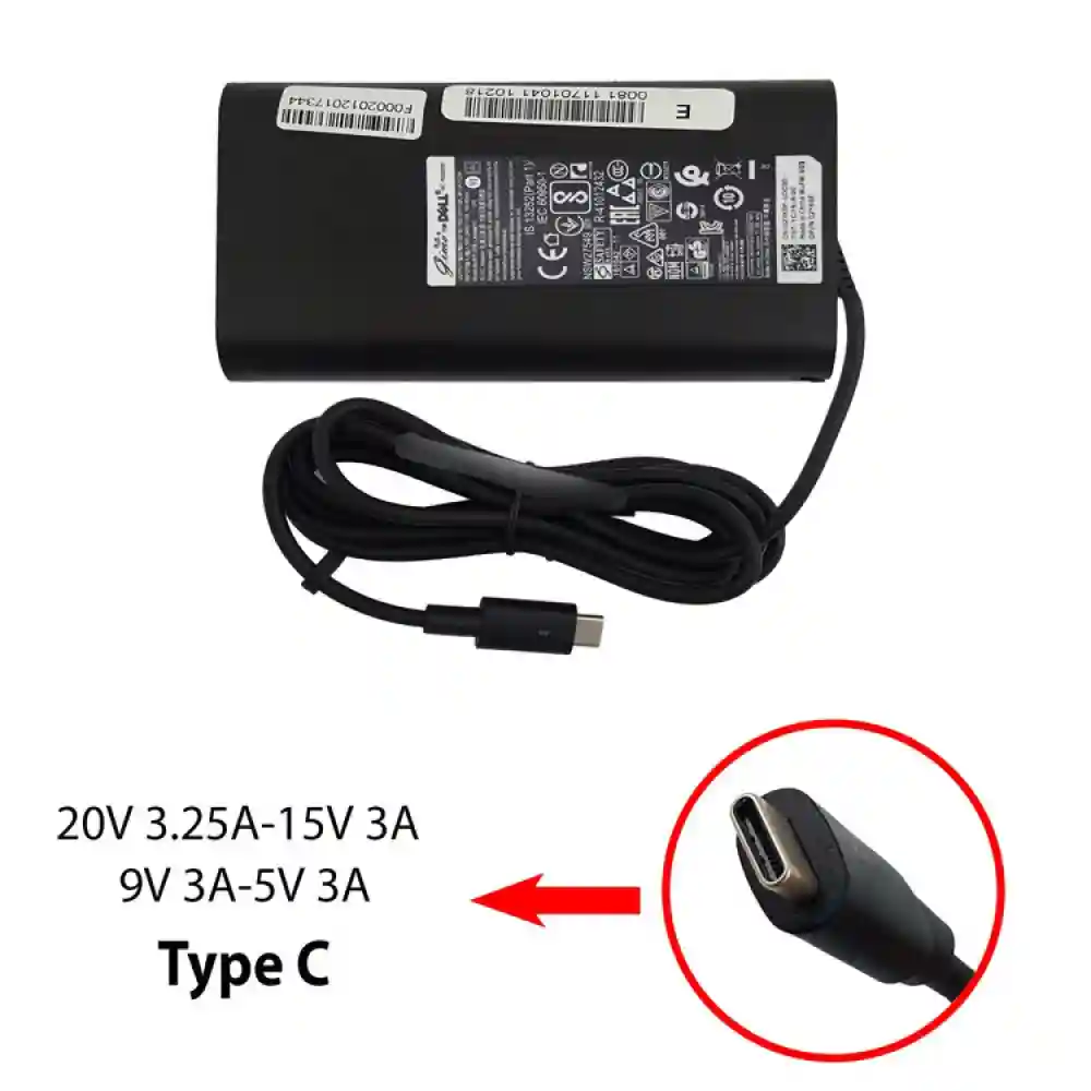 آداپتور تبلت-موبایل-لپ تاپ دل 20V 3.25A-15V 3A-9V 3A-5V 3A Type C